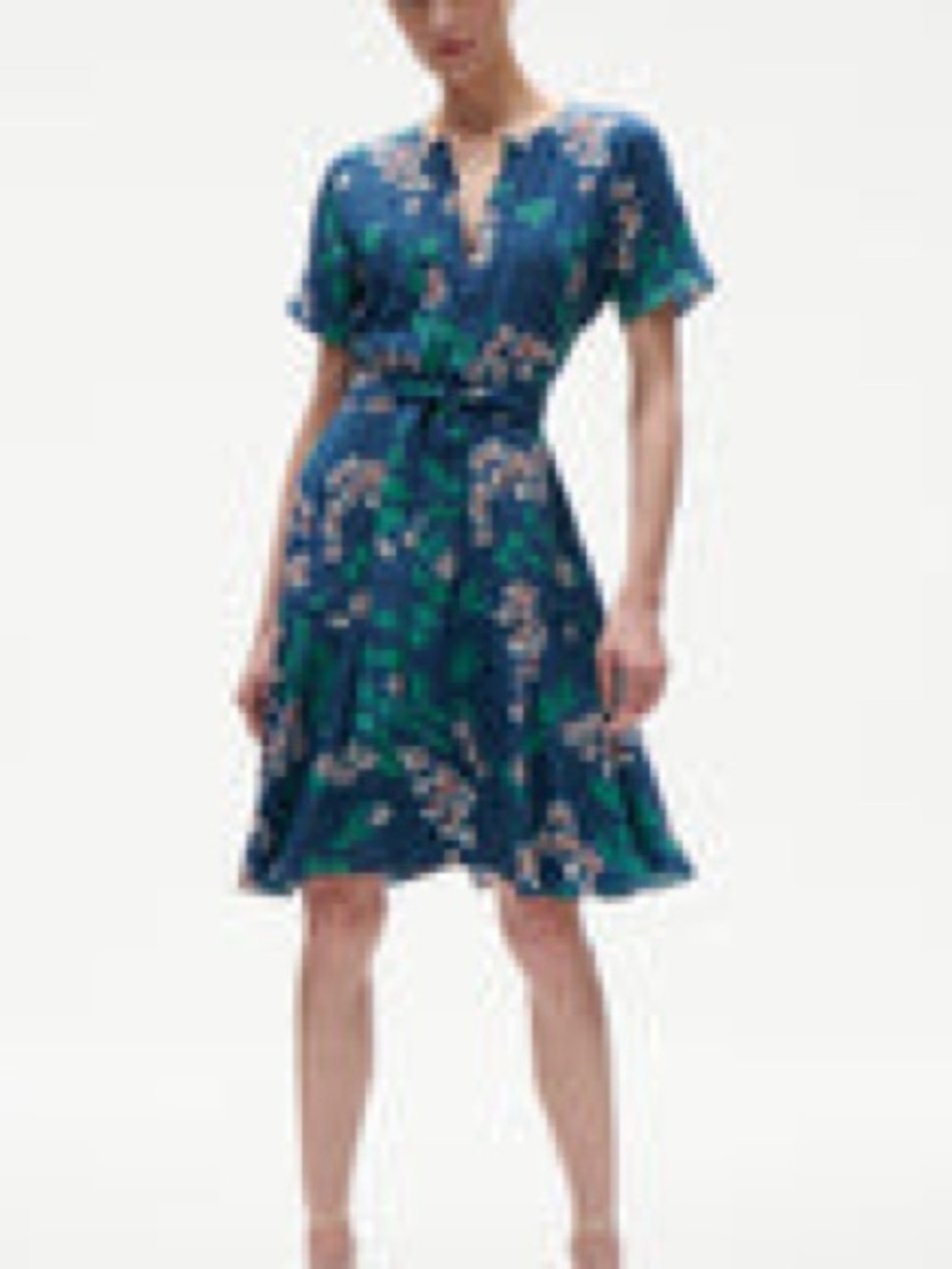 FIGUE 100% silk Navy Floral Tie Dress with Green Leaves